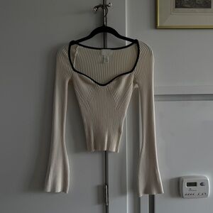 H&M Cream w/ Black Trim Ribbed Knit Top